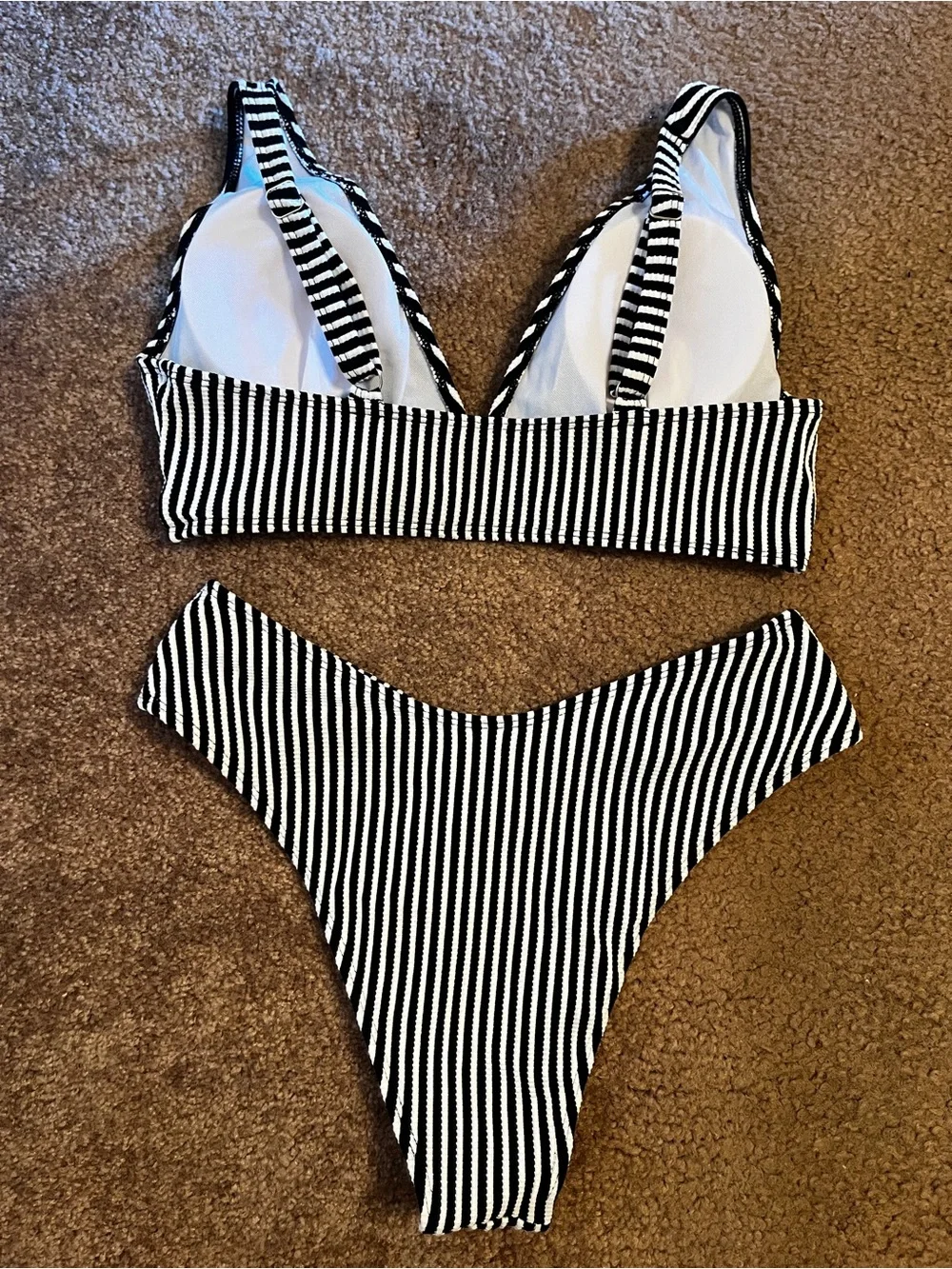 Striped Black & White Kids One-Piece Style Swim Set